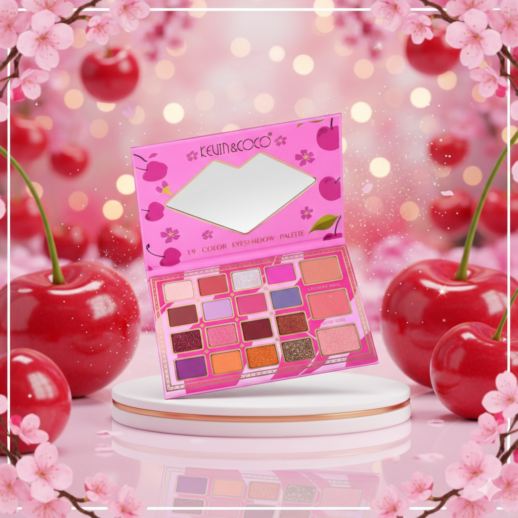 เซตชมพู Kevin & Coco 19 Colors eyeshadow palette อายแชโดว์ 19 สี สีสวย โทนสีส้มและโทนสีชมพู ติดทนยาวนาน แมท ชิมเมอร์ กลิตเตอร์