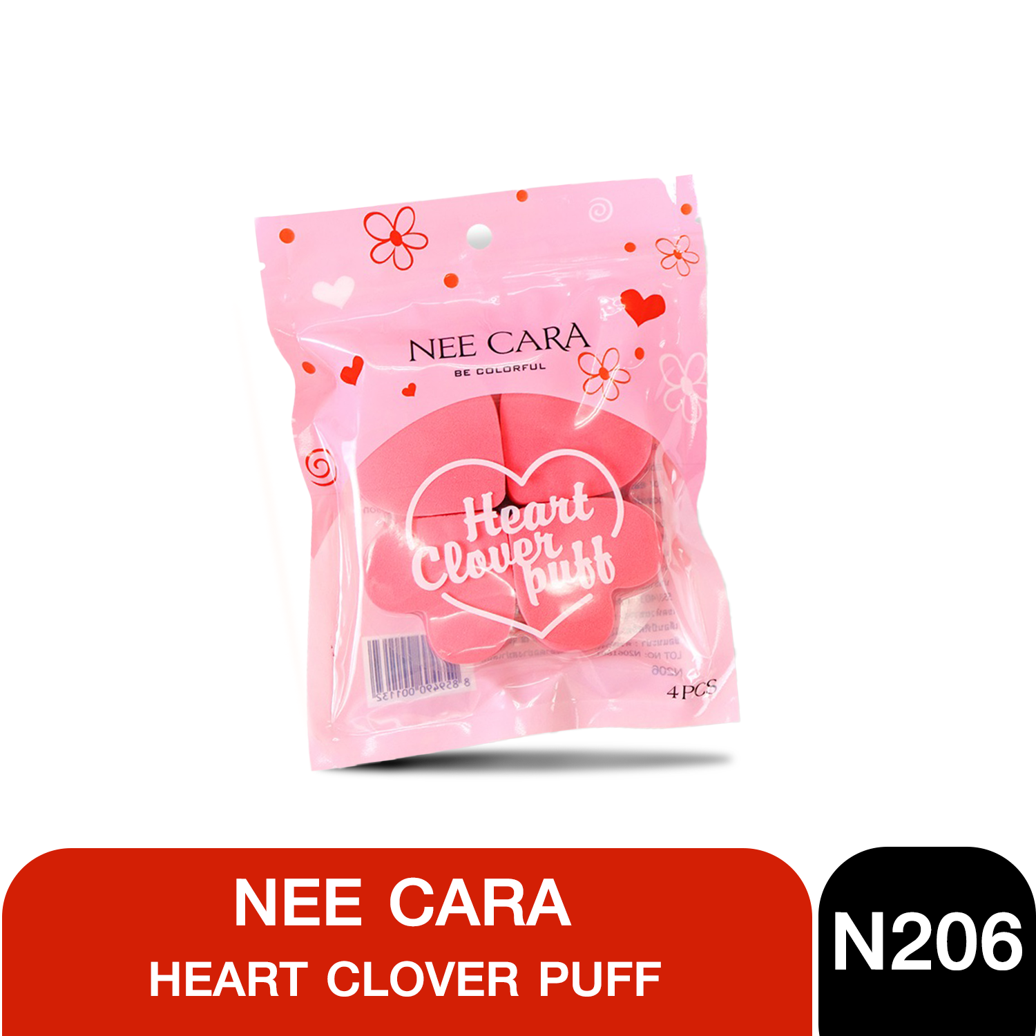 N206 NEE CARA 4 IN ONE ANIMAL PUFF นีคาร่า ฟองน้ำแต่งหน้า ฟองน้ำ ฟองน้ำเกลี่ยรองพื้น ฟองน้ำรูปหัวใจ