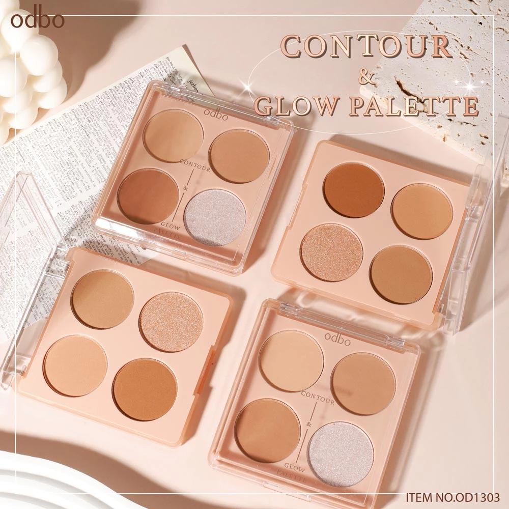 Sunsmilebeauty OD1303 Odbo Contour & Glow Palette #OD1303 : โอดีบีโอ คอนทัวร์ แอนด์ โกลว ไฮไลท์ พาเลท x 1 ชิ้น