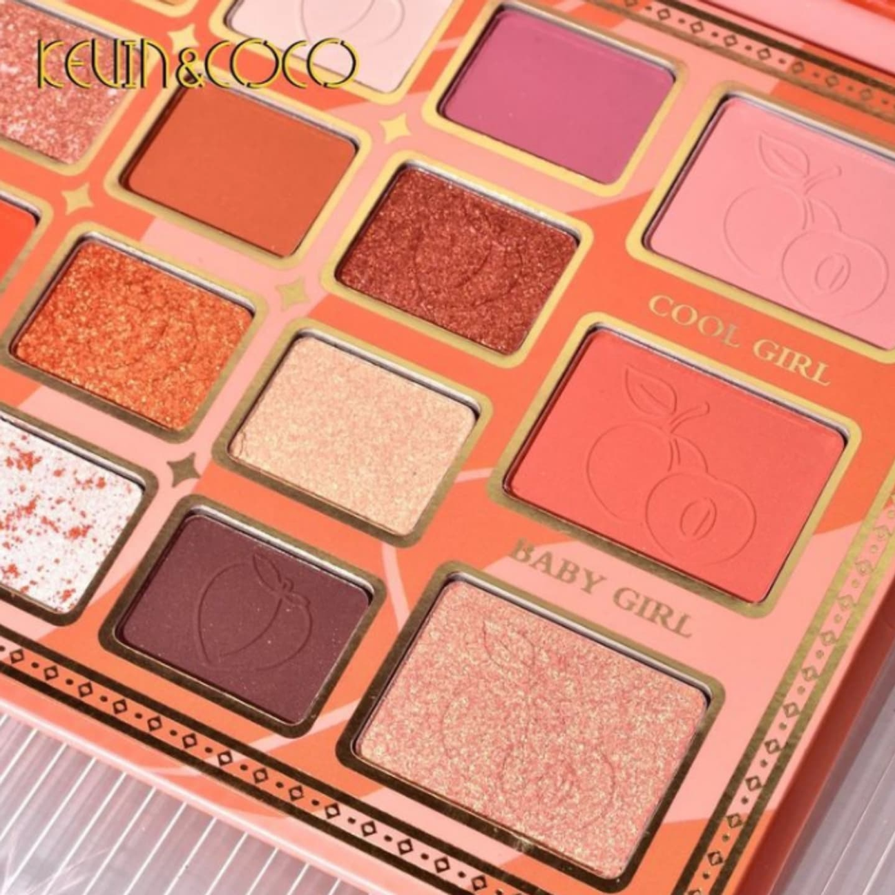 เซตสีส้ม Kevin & Coco 19 Colors eyeshadow palette อายแชโดว์ 19 สี สีสวย โทนสีส้มและโทนสีชมพู ติดทนยาวนาน แมท ชิมเมอร์ กลิตเตอร์