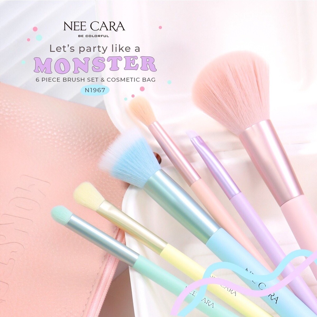 N1967 Neecara MONSTER 6 Piece Brush Set & Cosmetic Bag นีคาร่า มอนสเตอร์ ชุดแปรงแต่งหน้า 6 ชิ้น พร้อมกระเป๋า