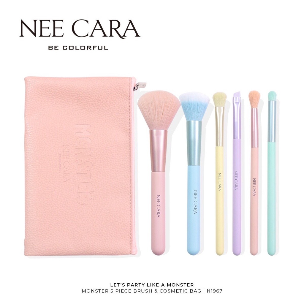 N1967 Neecara MONSTER 6 Piece Brush Set & Cosmetic Bag นีคาร่า มอนสเตอร์ ชุดแปรงแต่งหน้า 6 ชิ้น พร้อมกระเป๋า