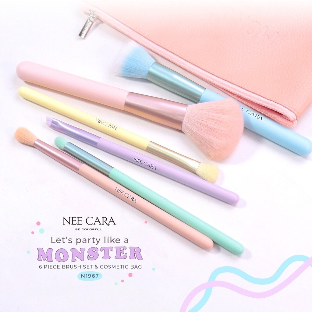 N1967 Neecara MONSTER 6 Piece Brush Set & Cosmetic Bag นีคาร่า มอนสเตอร์ ชุดแปรงแต่งหน้า 6 ชิ้น พร้อมกระเป๋า