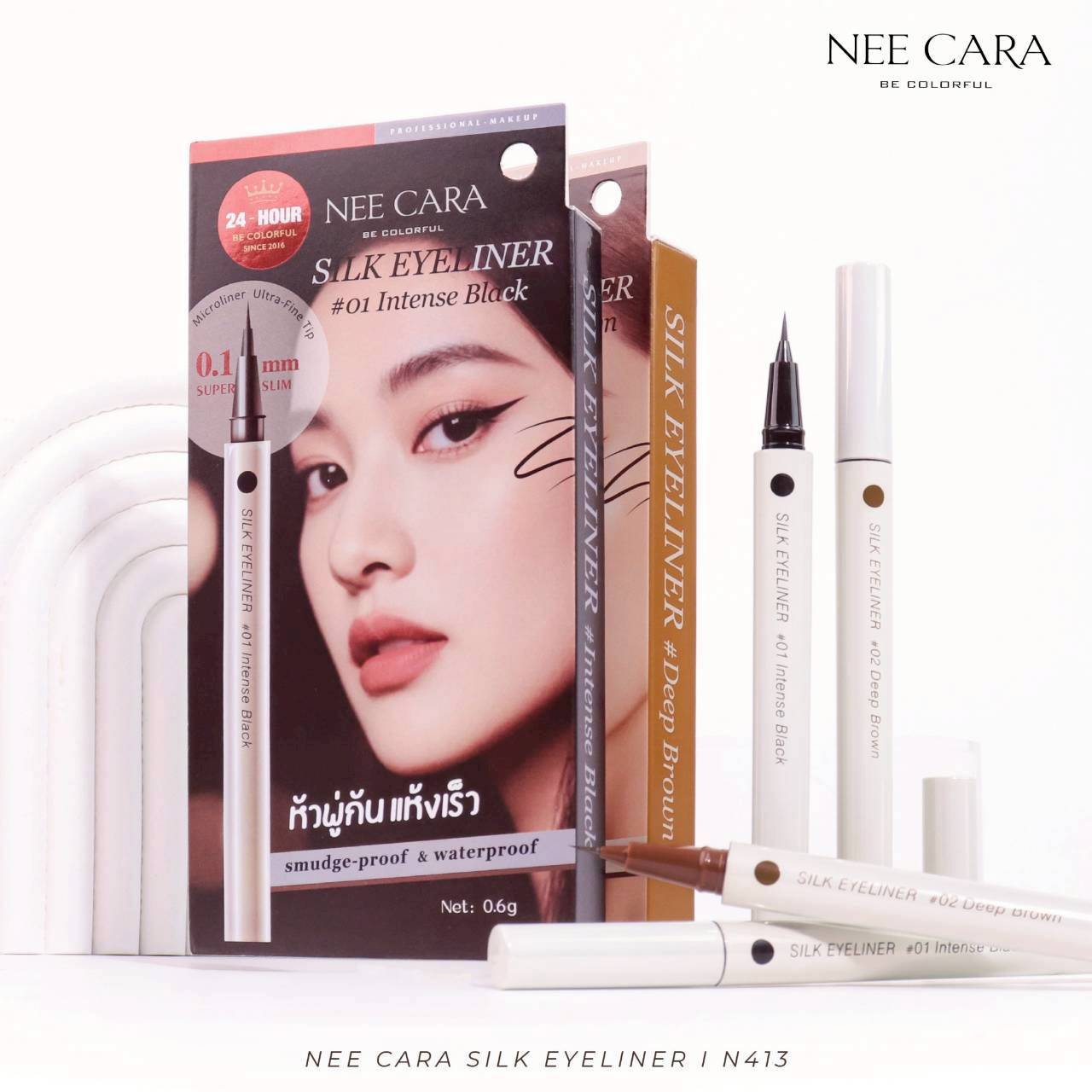 N413 NEE CARA นีคาร่า อายไลเนอร์ หัวพู่กัน ติดทน กันน้ำ SILK EYELINER 2สี