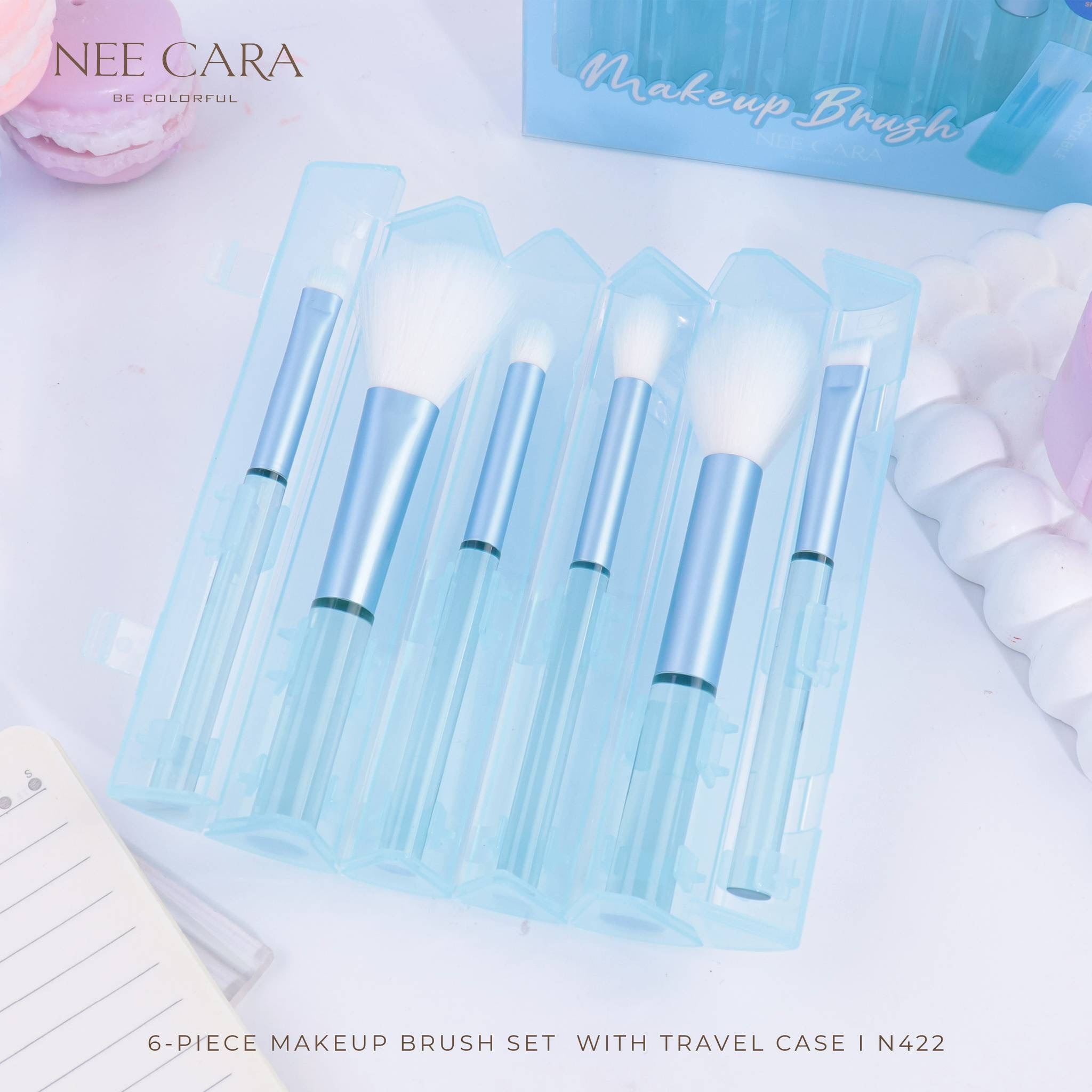 N422 NEE CARA Travel Case Brush Set นีคาร่า ทราเวล เคส บรัช เซต แปรงแต่งหน้า 6 ชิ้น กล่องเก็บสีพาสเทล