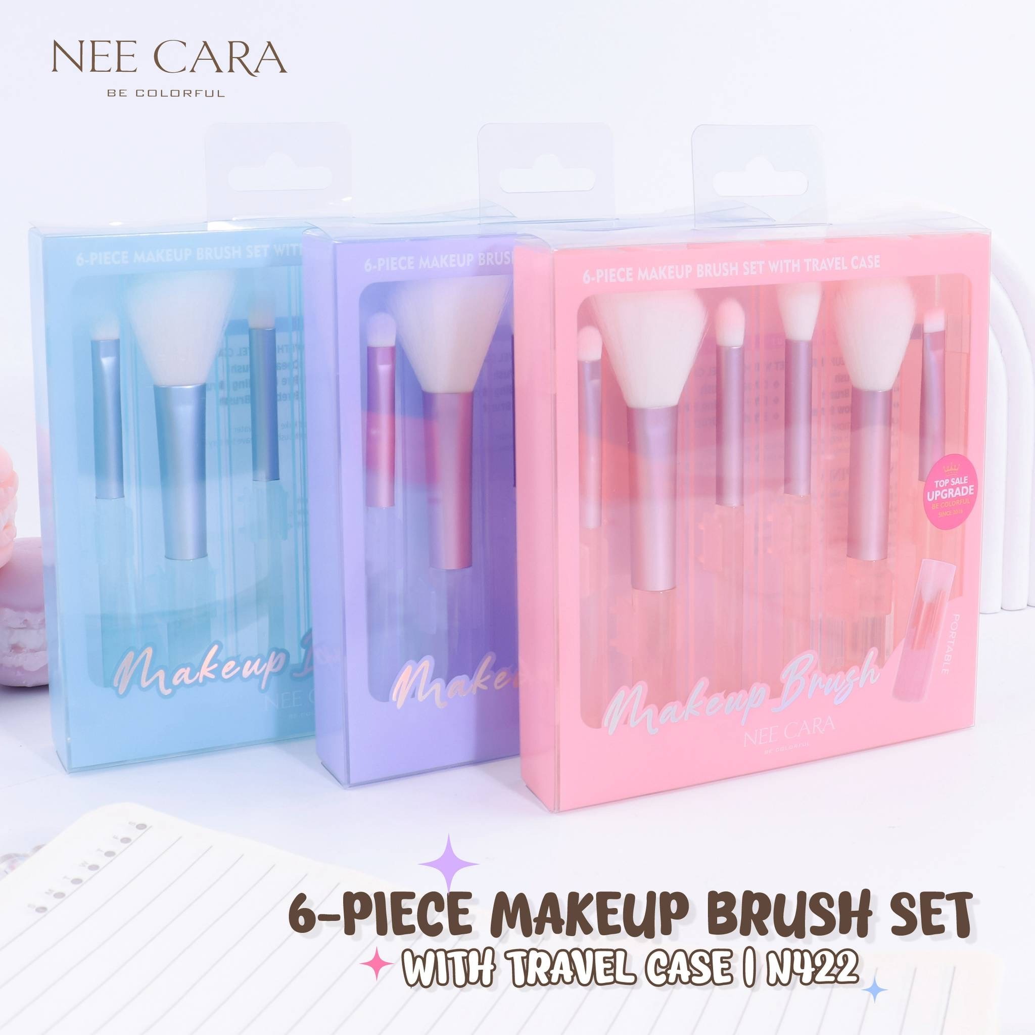 N422 NEE CARA Travel Case Brush Set นีคาร่า ทราเวล เคส บรัช เซต แปรงแต่งหน้า 6 ชิ้น กล่องเก็บสีพาสเทล