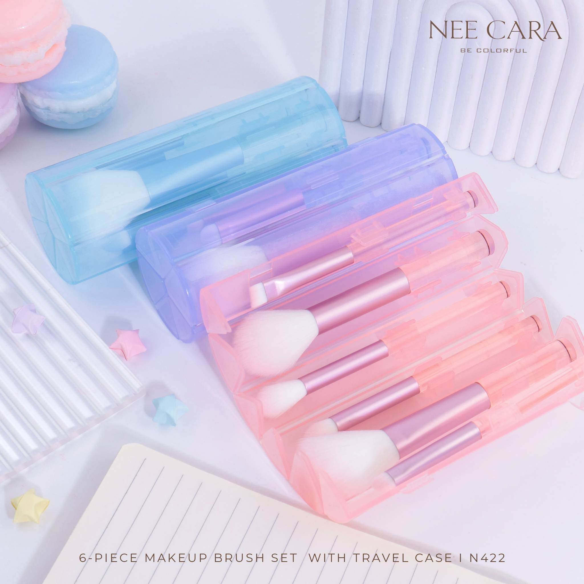 N422 NEE CARA Travel Case Brush Set นีคาร่า ทราเวล เคส บรัช เซต แปรงแต่งหน้า 6 ชิ้น กล่องเก็บสีพาสเทล