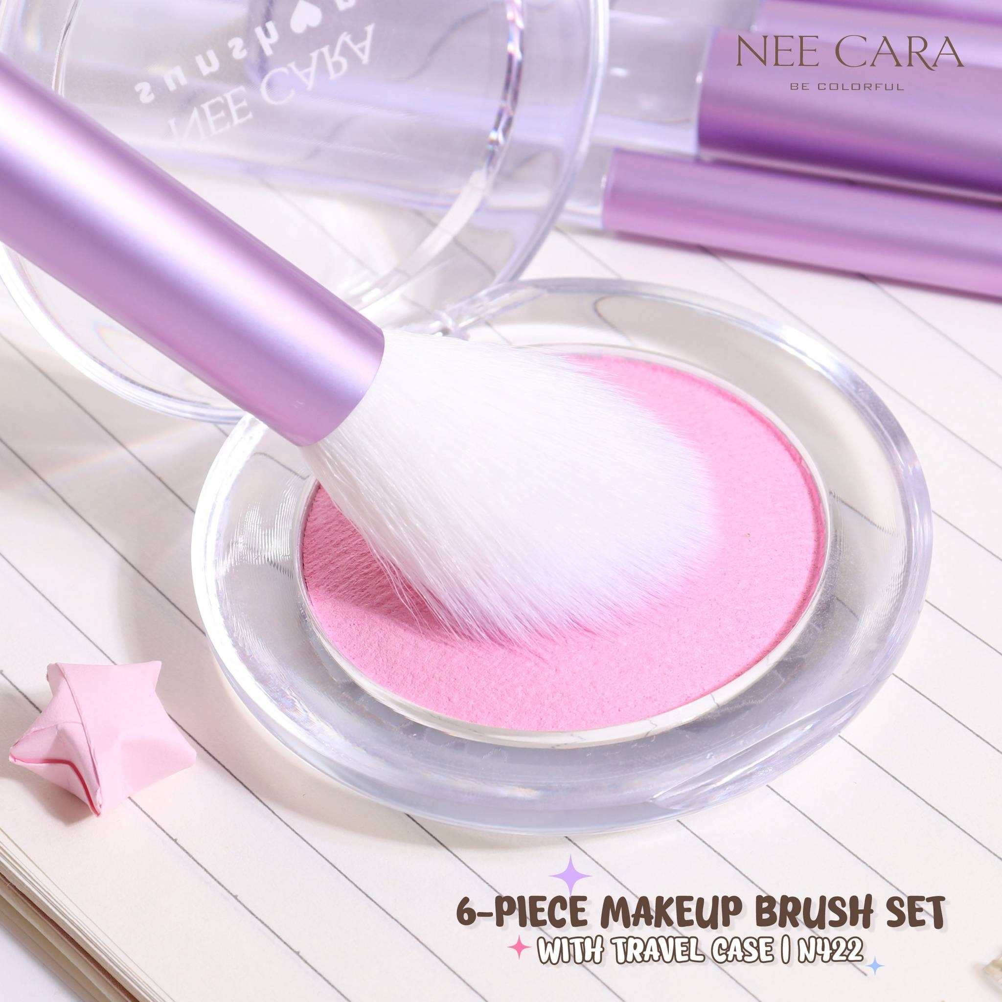 N422 NEE CARA Travel Case Brush Set นีคาร่า ทราเวล เคส บรัช เซต แปรงแต่งหน้า 6 ชิ้น กล่องเก็บสีพาสเทล