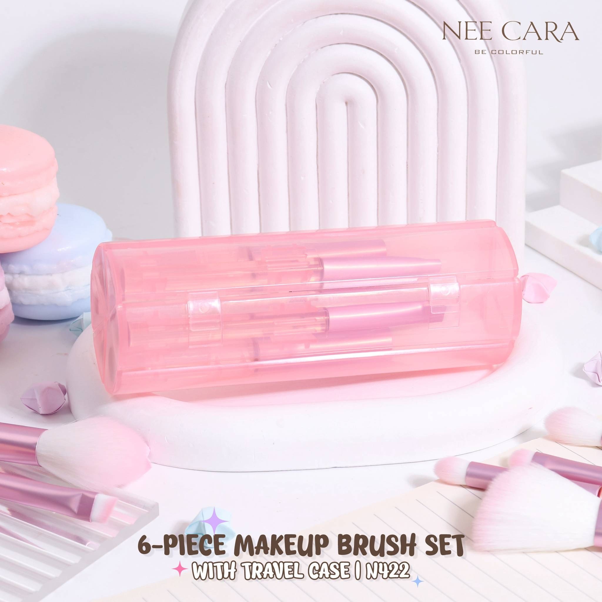 N422 NEE CARA Travel Case Brush Set นีคาร่า ทราเวล เคส บรัช เซต แปรงแต่งหน้า 6 ชิ้น กล่องเก็บสีพาสเทล