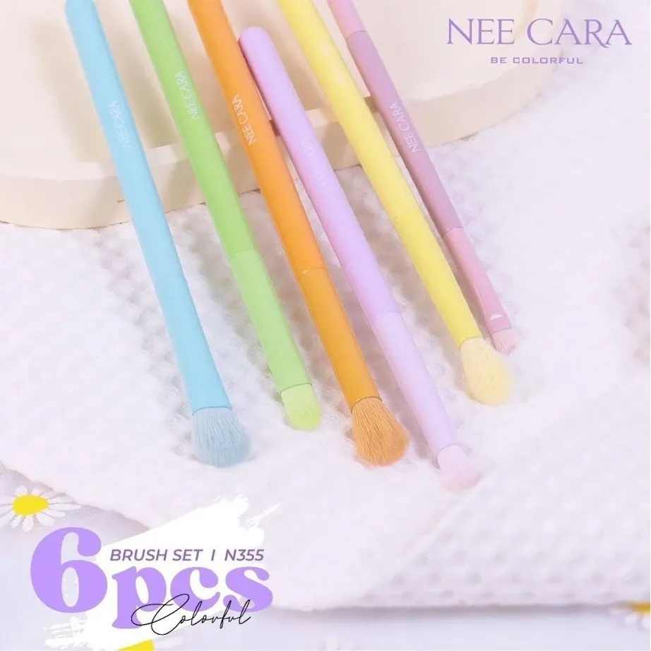 N355 NEE CARA นีคาร่า เซ็ตแปรงแต่งหน้าสายรุ้ง 6 ชิ้น  6 PCS BRUSH SET