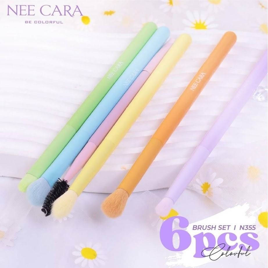 N355 NEE CARA นีคาร่า เซ็ตแปรงแต่งหน้าสายรุ้ง 6 ชิ้น  6 PCS BRUSH SET
