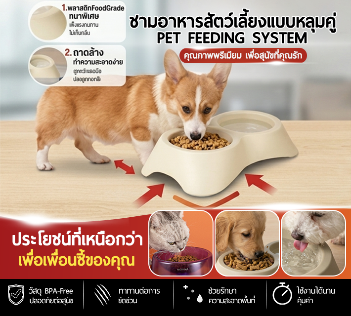 ชามอาหารสัตว์เลี้ยงแบบหลุมคู่ A95 20/19/18