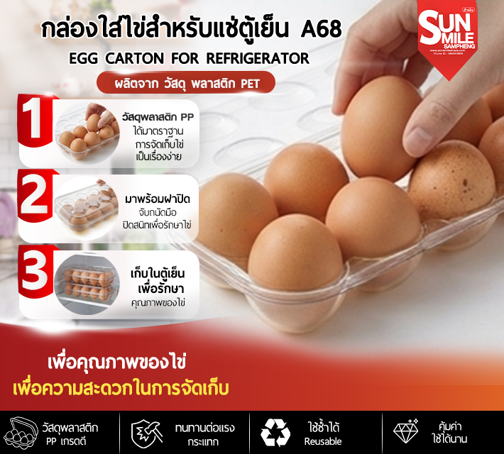 กล่องใส่ไข่สำหรับแช่ตู้เย็น ให้เป็นระเบียบและป้องกันไม่ให้ไข่แตก A68