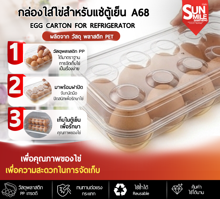 กล่องใส่ไข่สำหรับแช่ตู้เย็น ให้เป็นระเบียบและป้องกันไม่ให้ไข่แตก A68