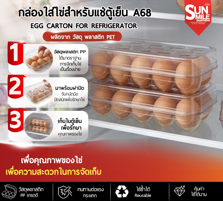 กล่องใส่ไข่สำหรับแช่ตู้เย็น ให้เป็นระเบียบและป้องกันไม่ให้ไข่แตก A68