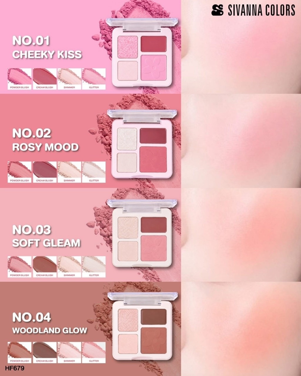 HF679 SIVANNA COLORS GLOW BLUSHING พาเลตตาอายแชโดว์ OUKEYA CLOUD EYE 6 เฉดสี เนื้อแมตต์และชิมเมอร์