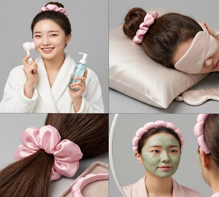 เซ็ตเครื่องประดับผมผ้าชาติสีชมพู V3