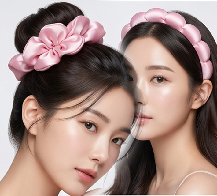 เซ็ตเครื่องประดับผมผ้าชาติสีชมพู V3